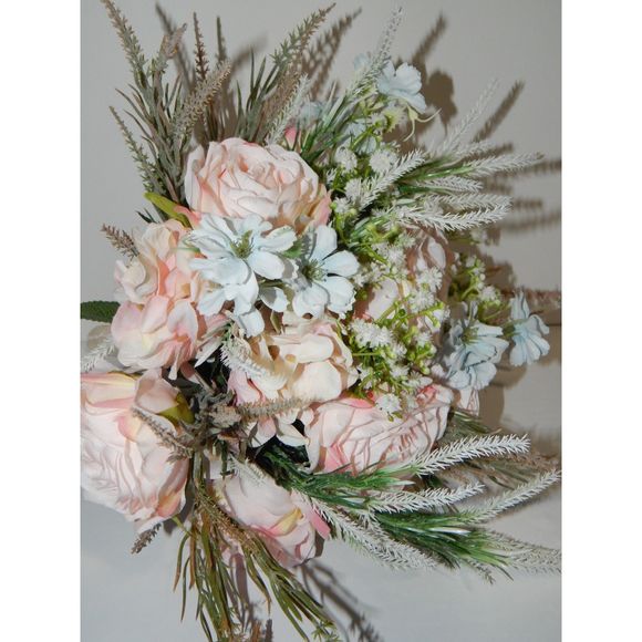 LESING Bridal Wedding Bouquet -Artificial Rose, Hydrangea, Baby's Breath Thistle - Picture 4 of 15
